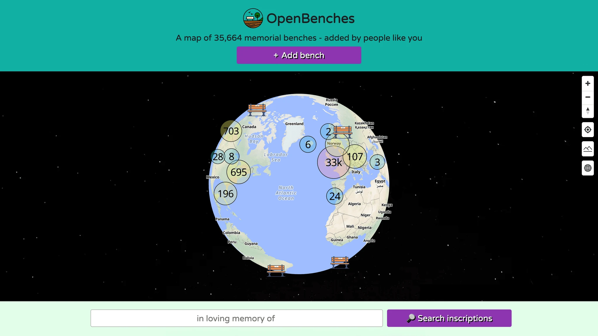 Screenshot of the Open Benches website